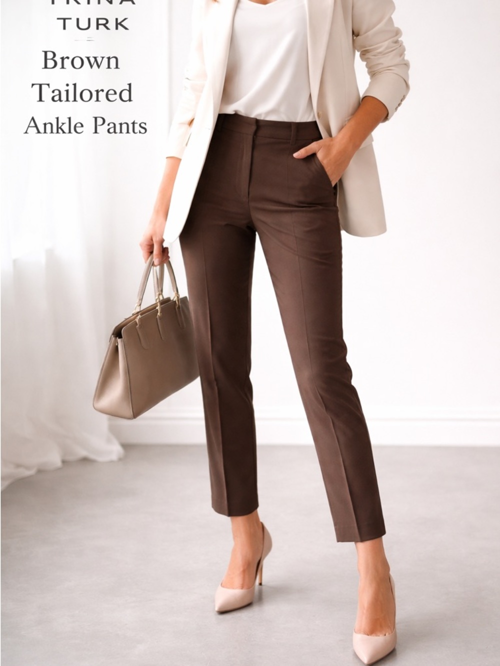 Trina Turk Brown Tailored Ankle Pants Size 6 Career Office Minimalist Chic NWOT